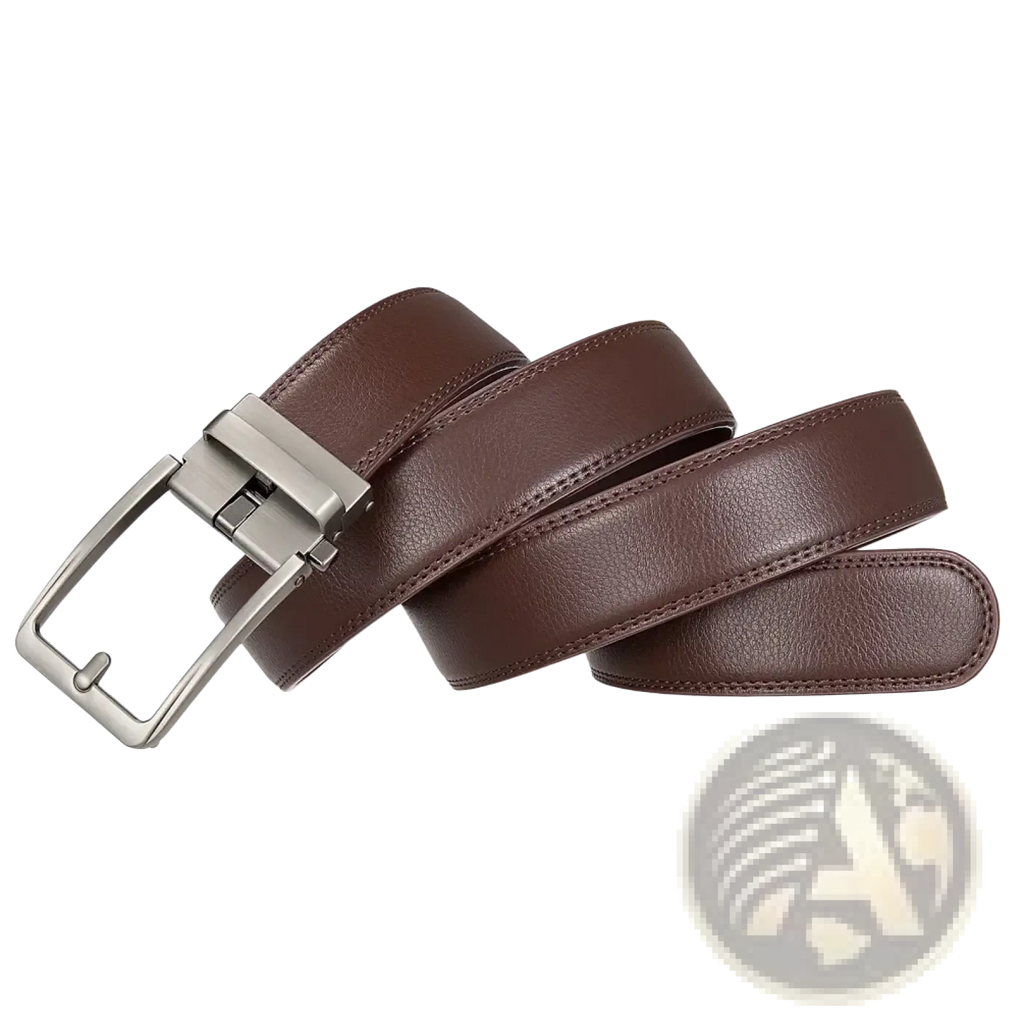 Men leather automatic buckle belt in brown leather with a silver toned automatic buckle for a secure fit