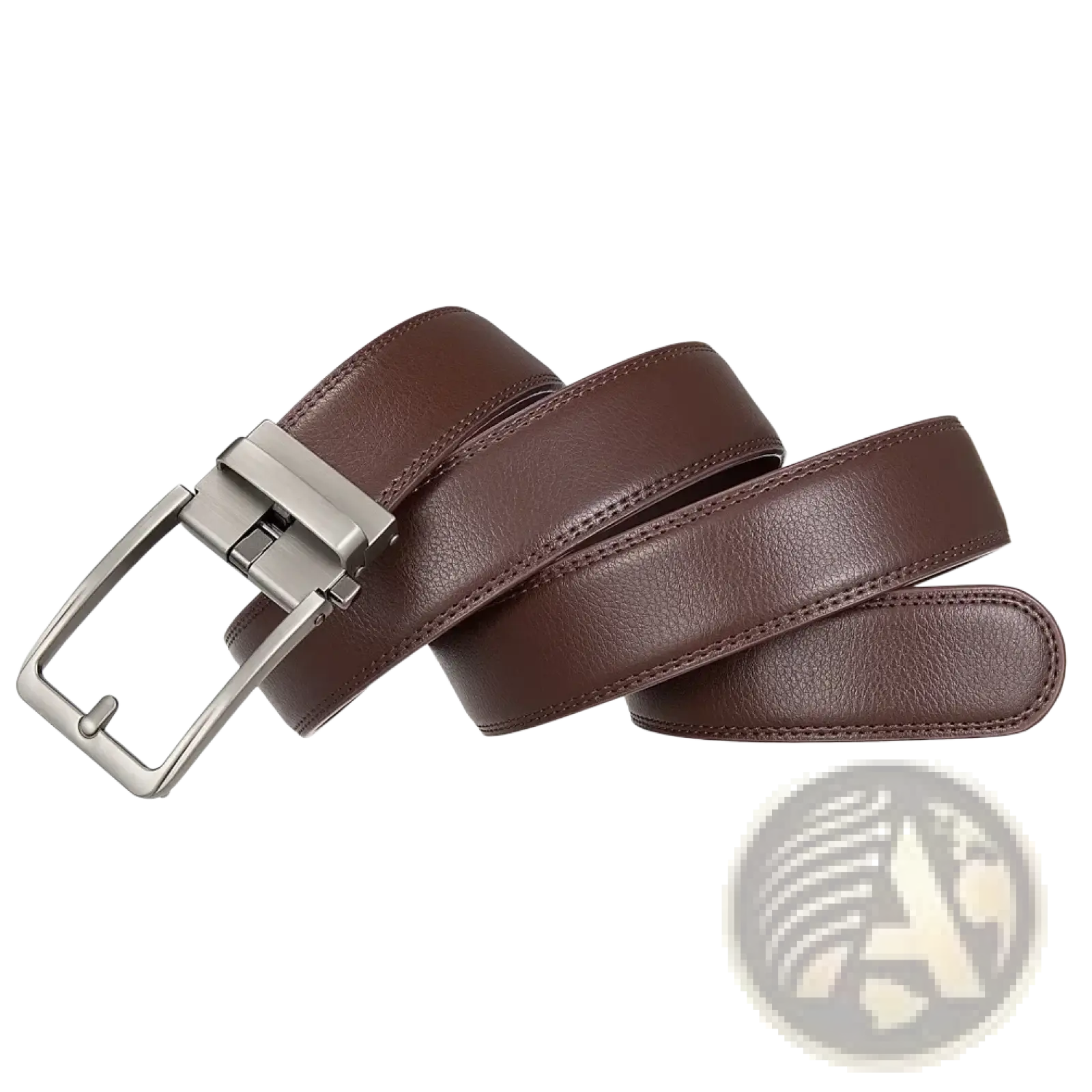 Men leather automatic buckle belt in brown leather with a silver toned automatic buckle for a secure fit