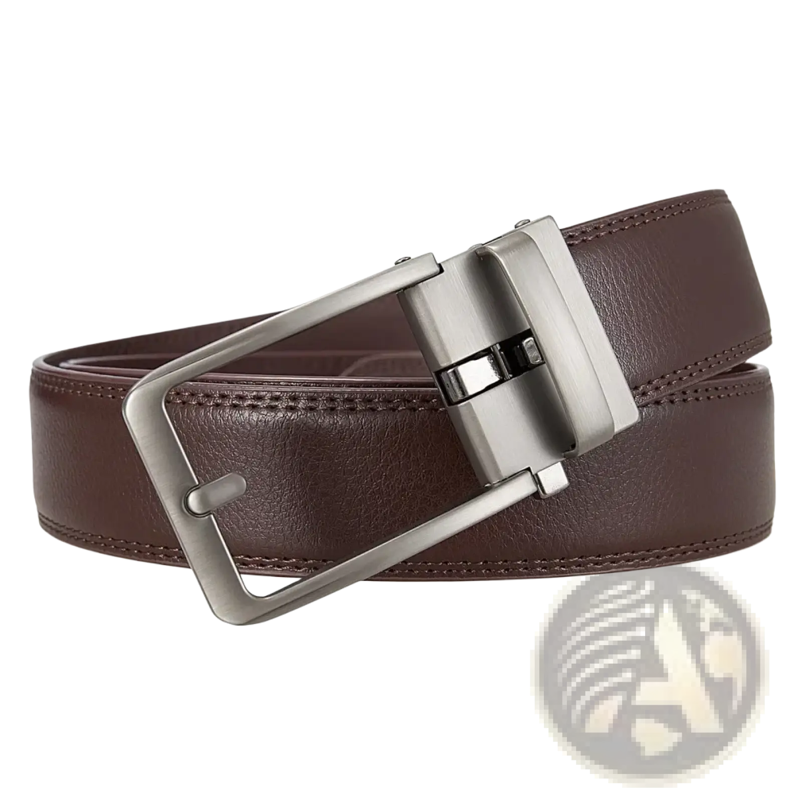 Men leather automatic buckle belt in brown with a silver-toned automatic buckle and genuine leather material