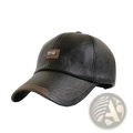 Dark brown leather men baseball cap with a small rectangular patch winter warm and adjustable design