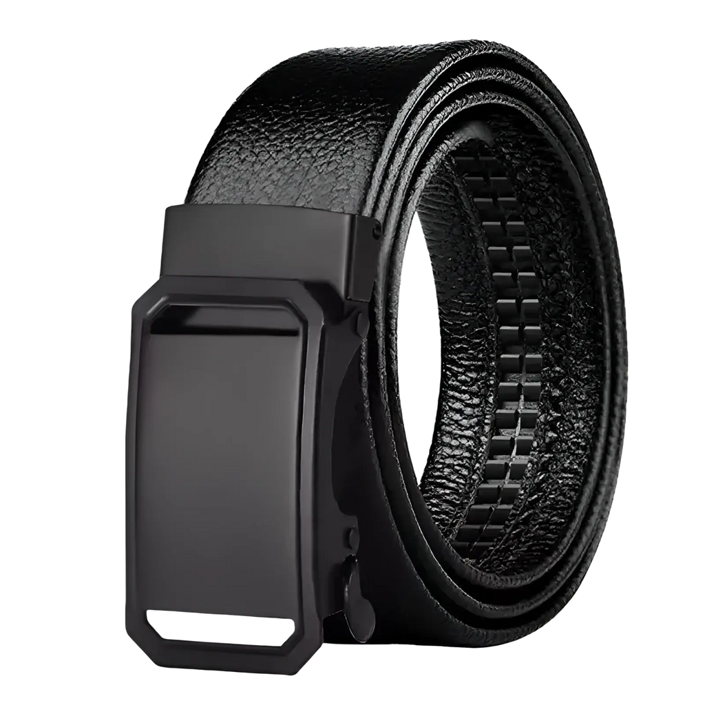 Men leather belt with black pu waistband and matte black automatic buckle for waist use