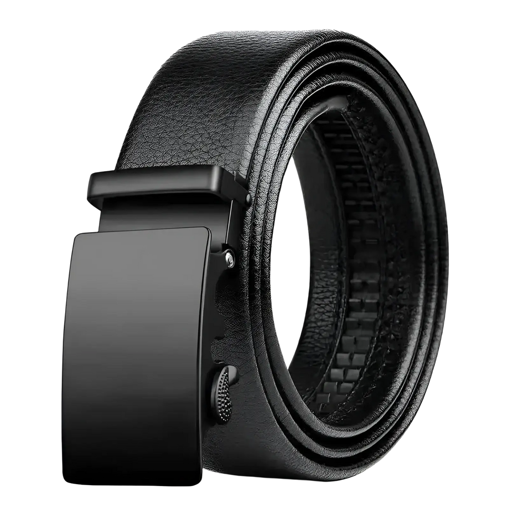 Black leather men leather belt with a matte black automatic buckle and pu waistband for waist use