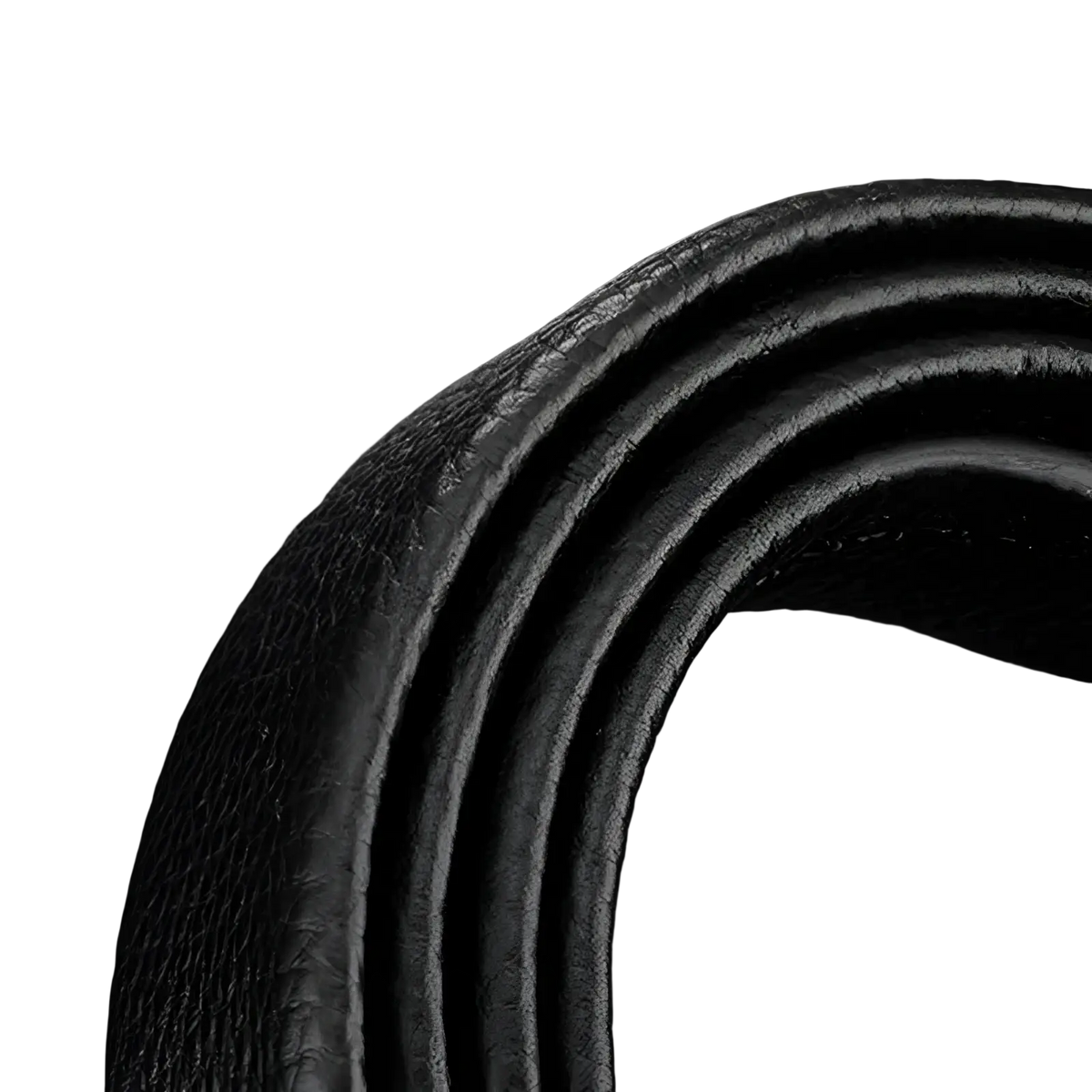 Black leather belt with textured pebbled surface and visible stitching for men automatic buckle waistband