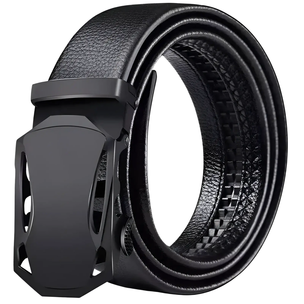 Black leather belt with matte black automatic buckle made of pu for men waist use