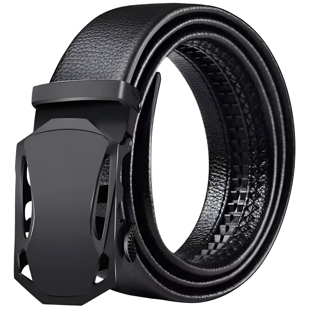 Black leather belt with matte black automatic buckle made of pu for men waist use