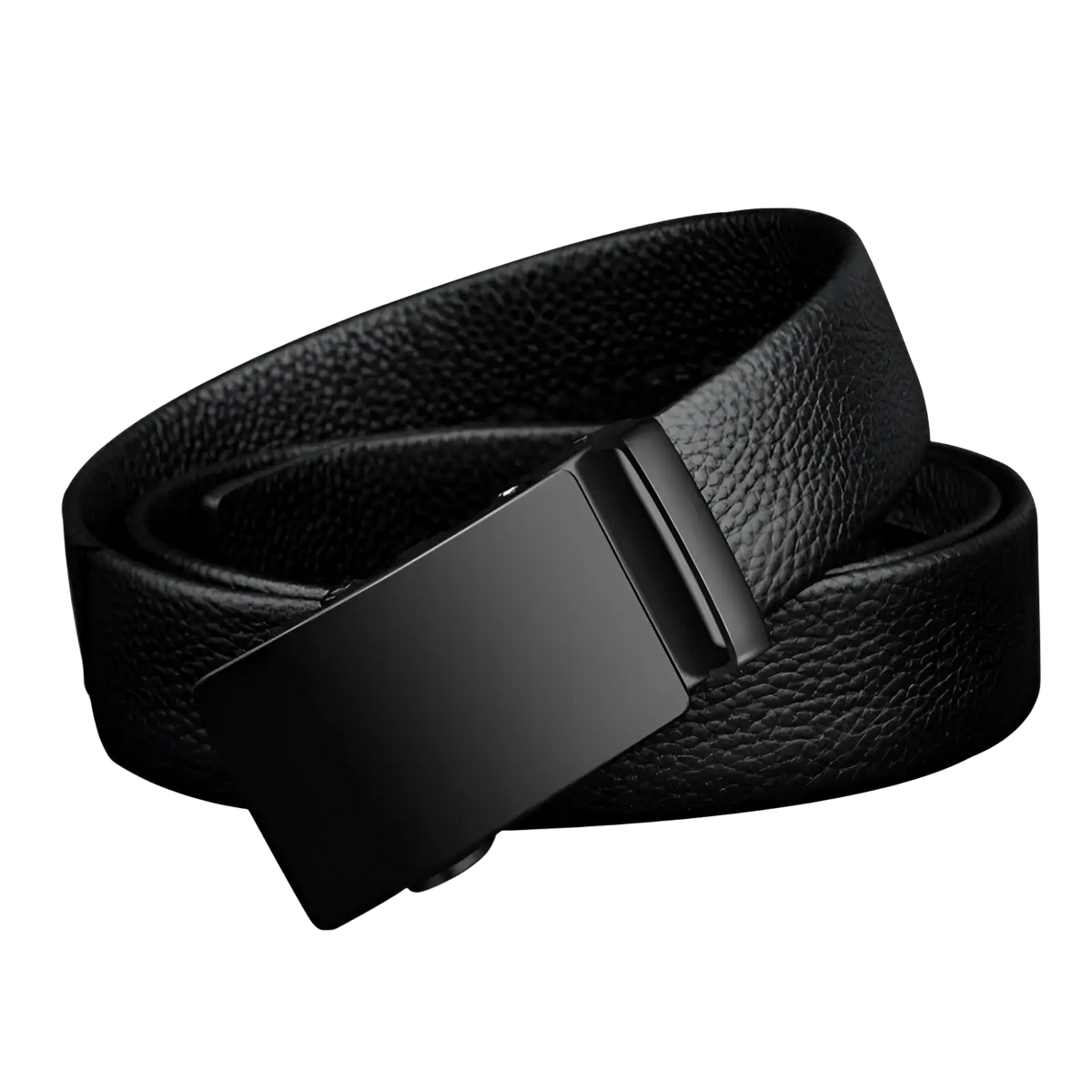 Black leather men belt with matte black automatic rectangular buckle and pu waistband for waist use