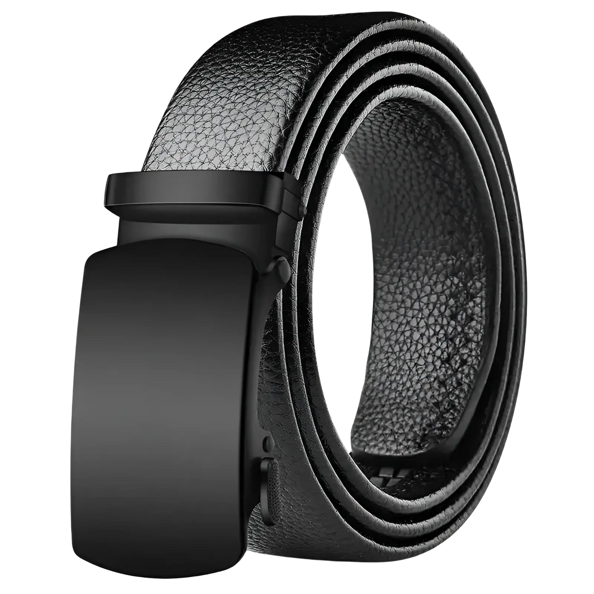 Black leather belt with a matte black automatic buckle made of PU for men waistbands and formal wear