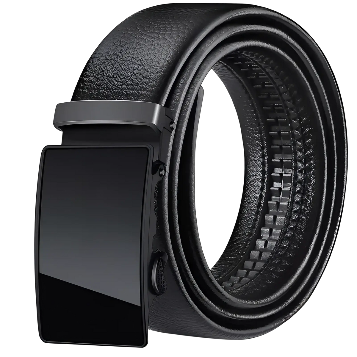 Men leather belt with black pu waistband and automatic buckle featuring a sleek matte-finish metal clasp
