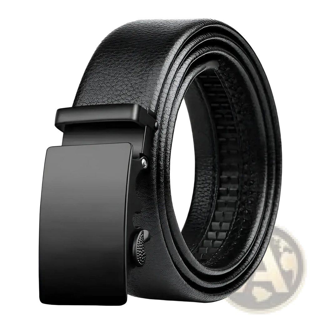 Black leather men leather belt with a matte black automatic buckle and pu waistband for waist use