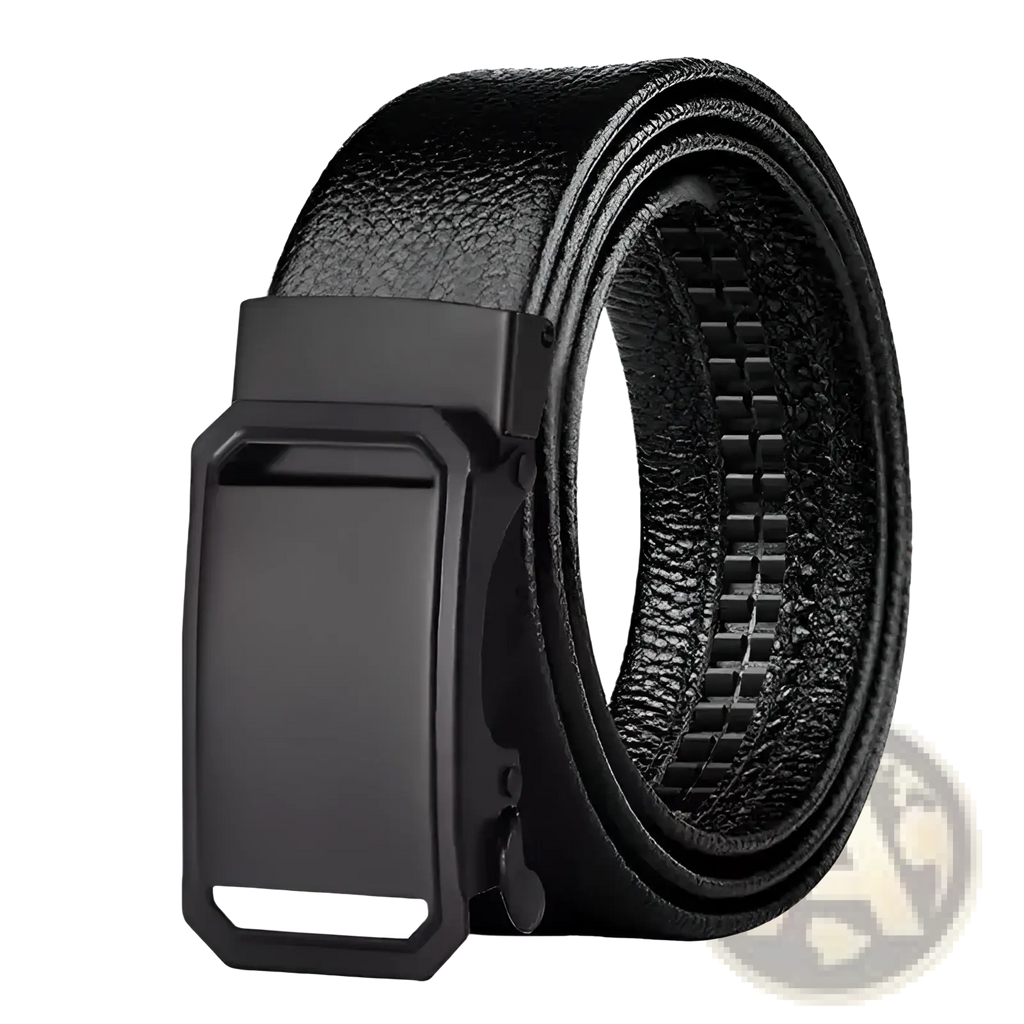 Men leather belt with black pu waistband and matte black automatic buckle for waist use