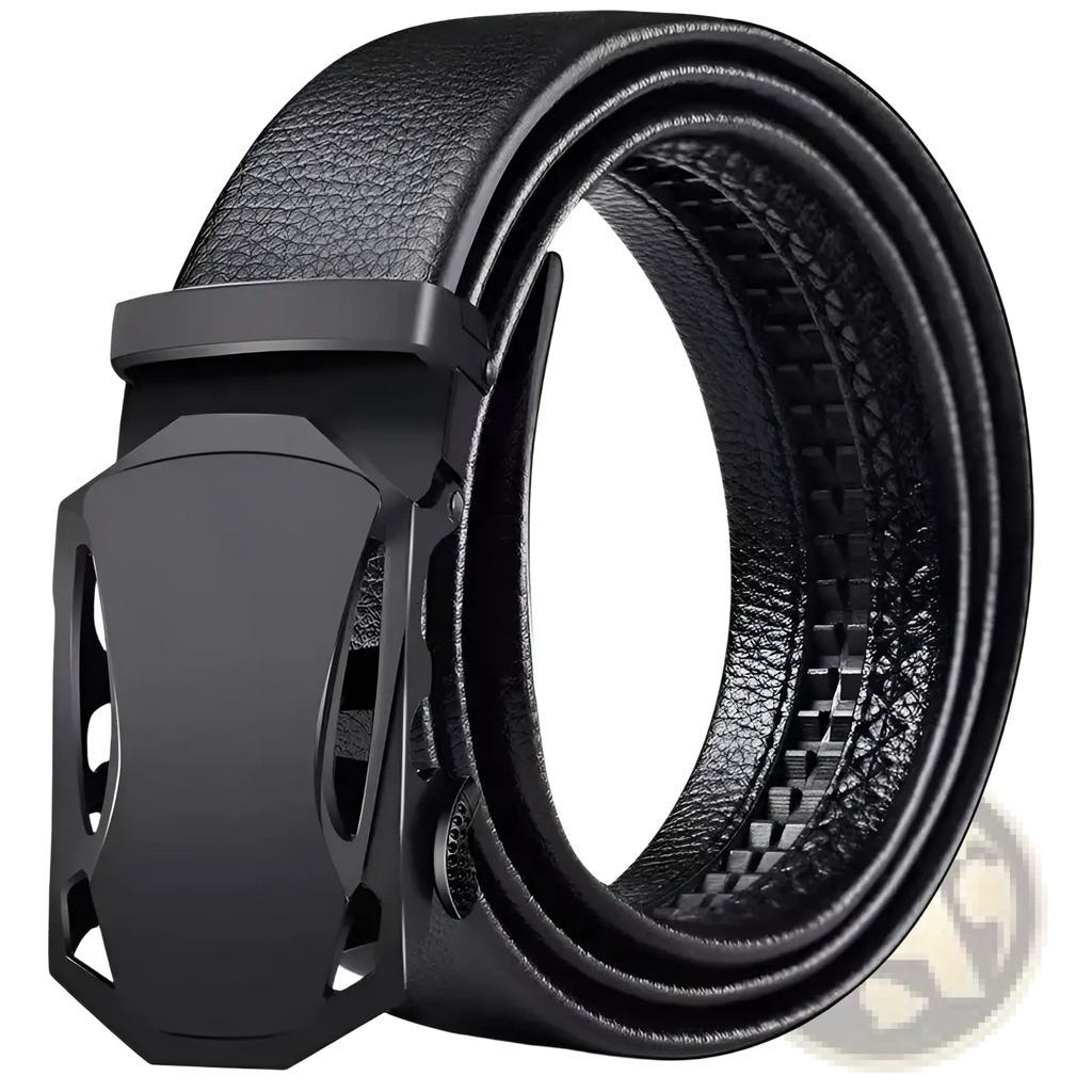 Black leather belt with matte black automatic buckle made of pu for men waist use