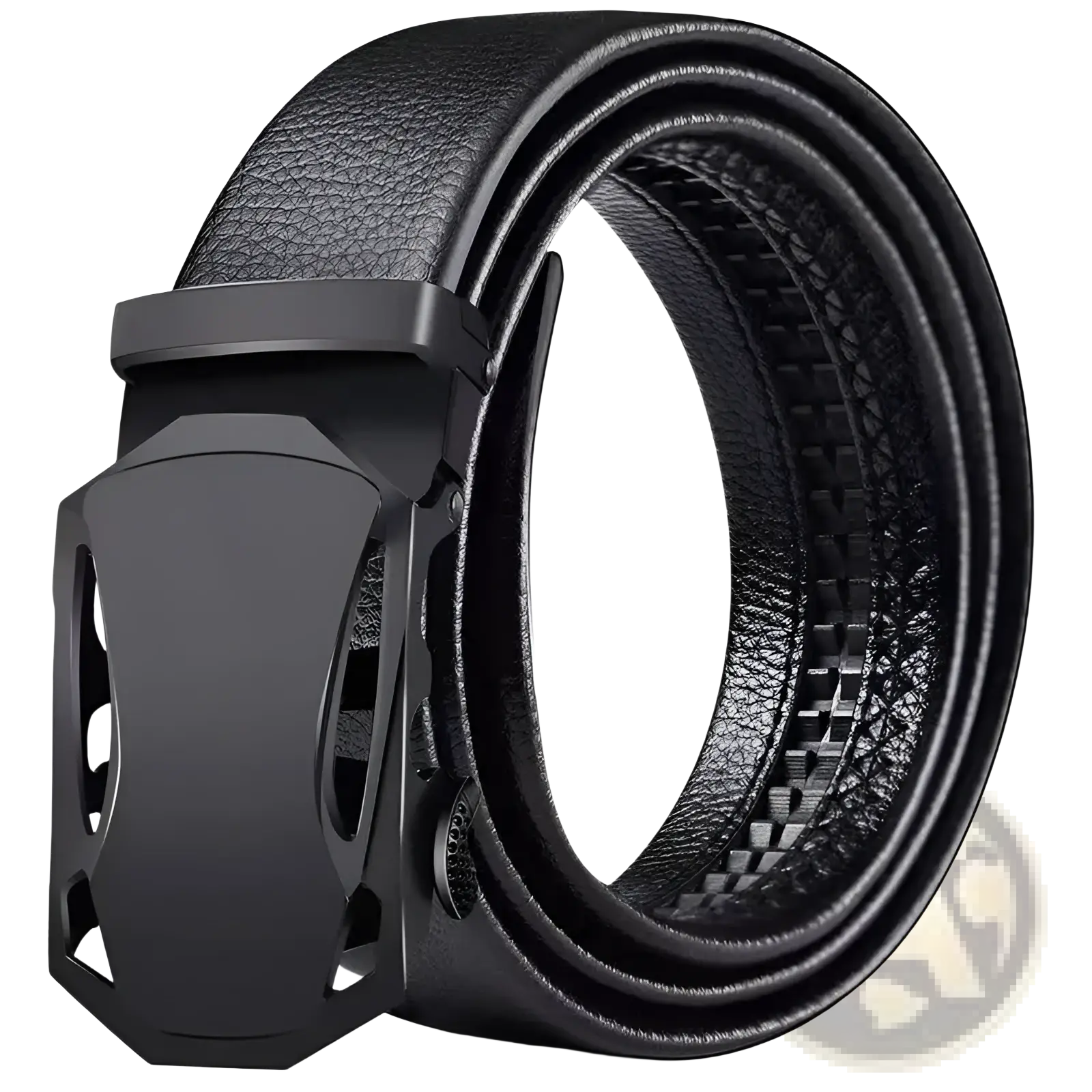 Black leather belt with matte black automatic buckle made of pu for men waist use