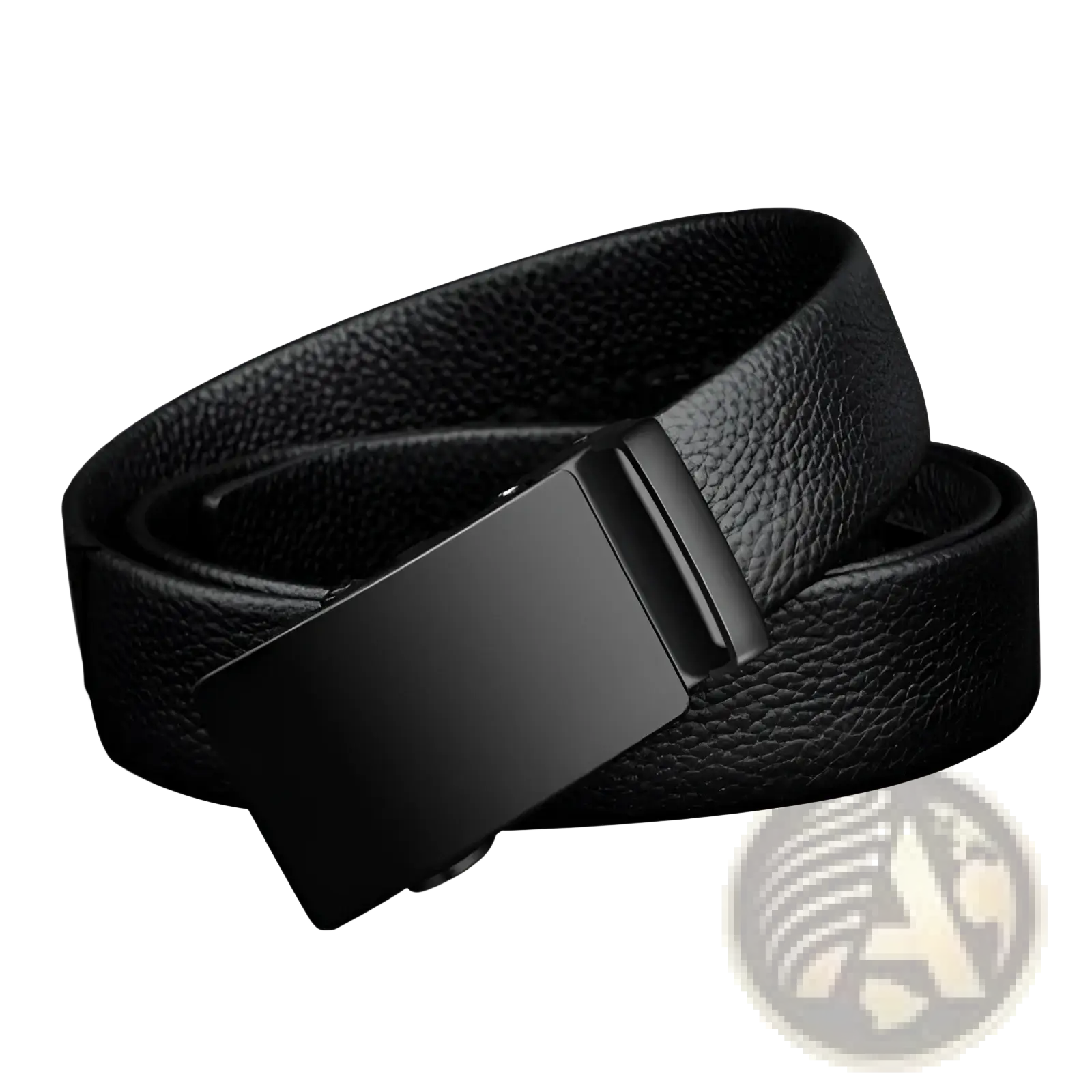 Black leather men belt with a matte black automatic rectangular buckle and black PU waistband for waist support