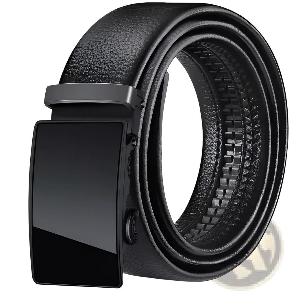 Black leather belt with sleek matte-finish automatic metal buckle for men made of pu waistband material
