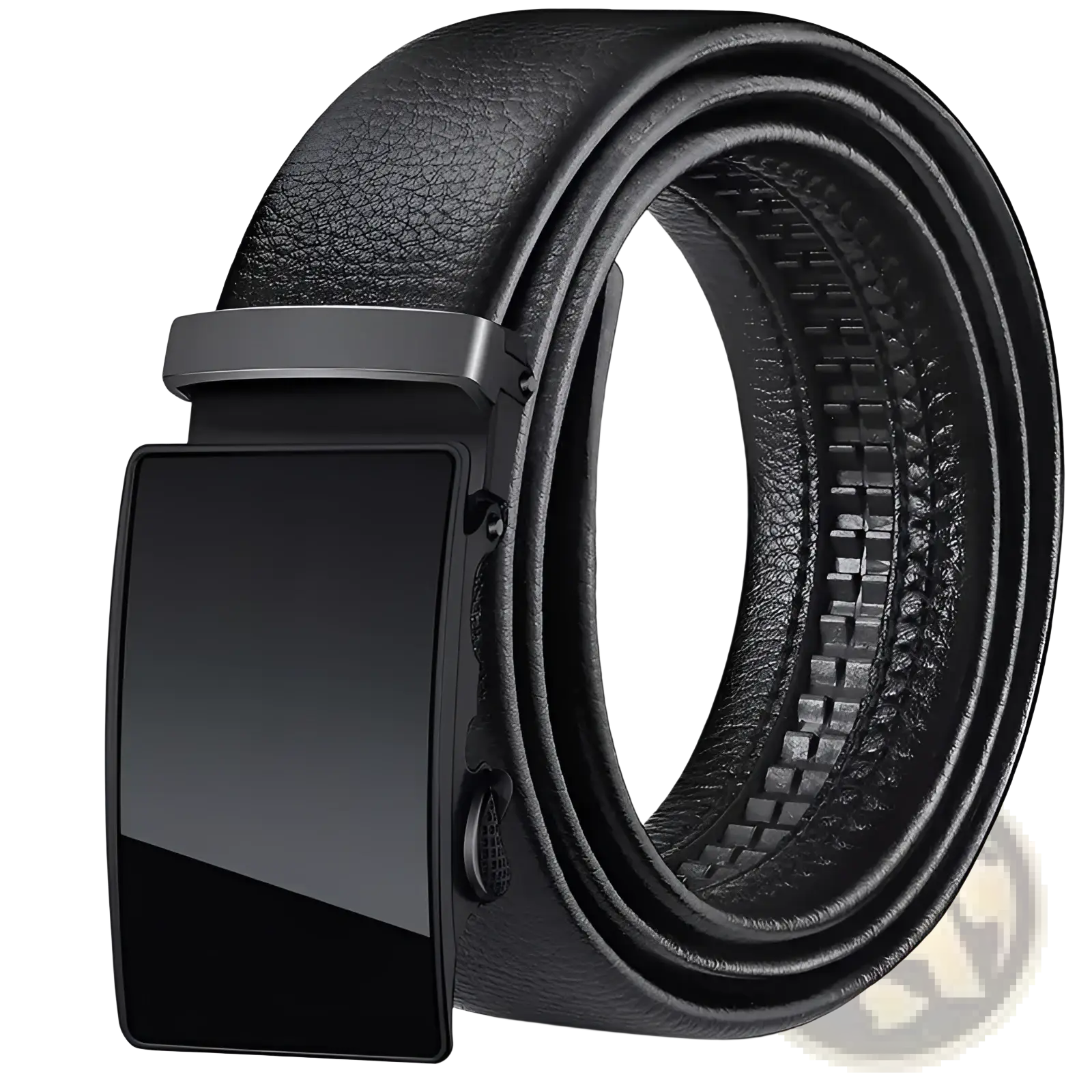 Black leather belt with sleek matte-finish automatic metal buckle for men made of pu waistband material