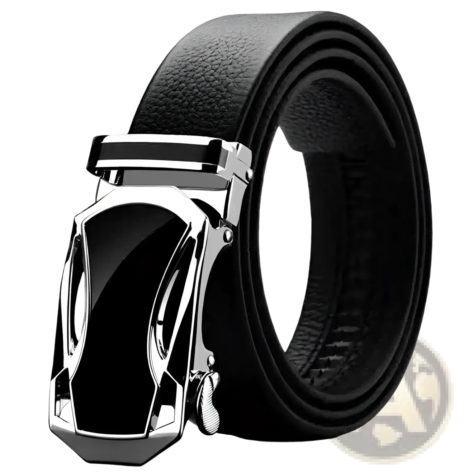 Black leather men leather belt with sleek silver-toned automatic buckle made of pu waistband material