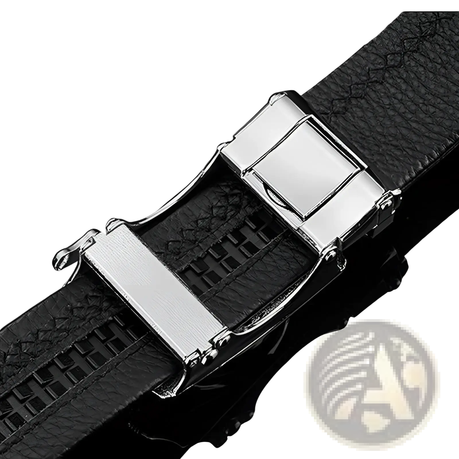 Black textured leather men leather belt with sleek silver-toned automatic buckle and black pu waistband