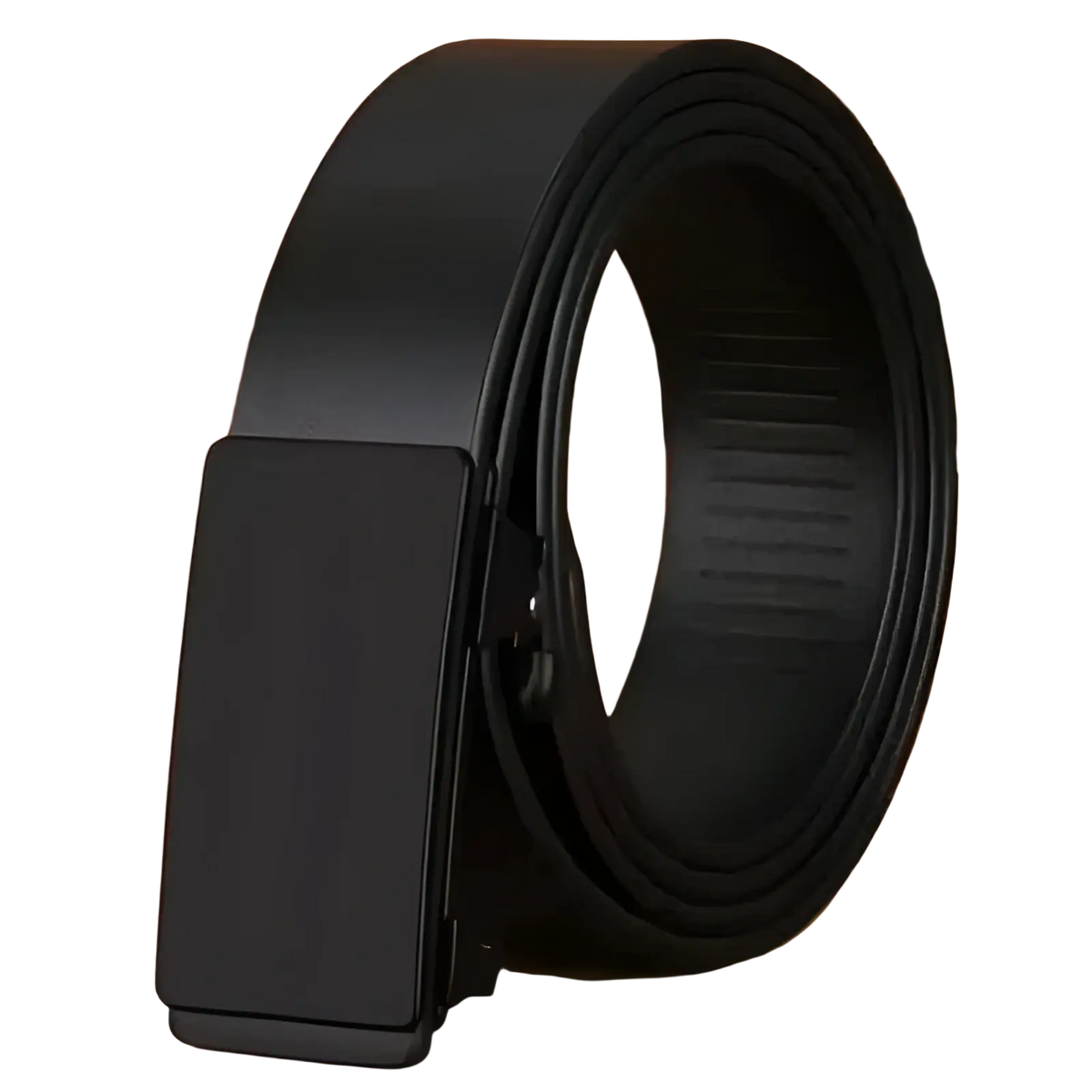 Men leather belt with black leather strap and sleek rectangular automatic buckle for casual use