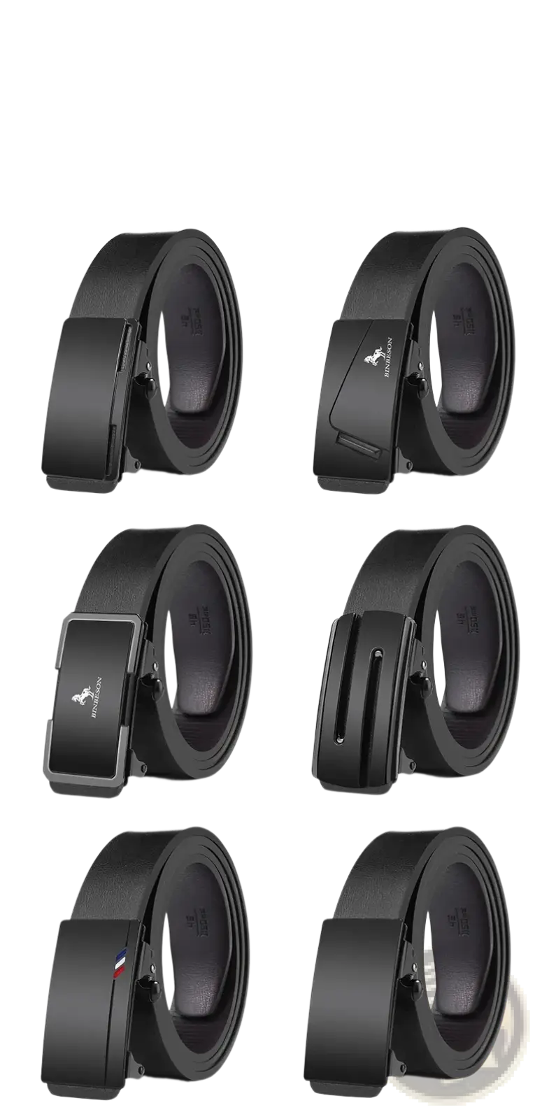 Men leather belt with automatic buckle in black leather and matte-finish metal for casual use in various styles