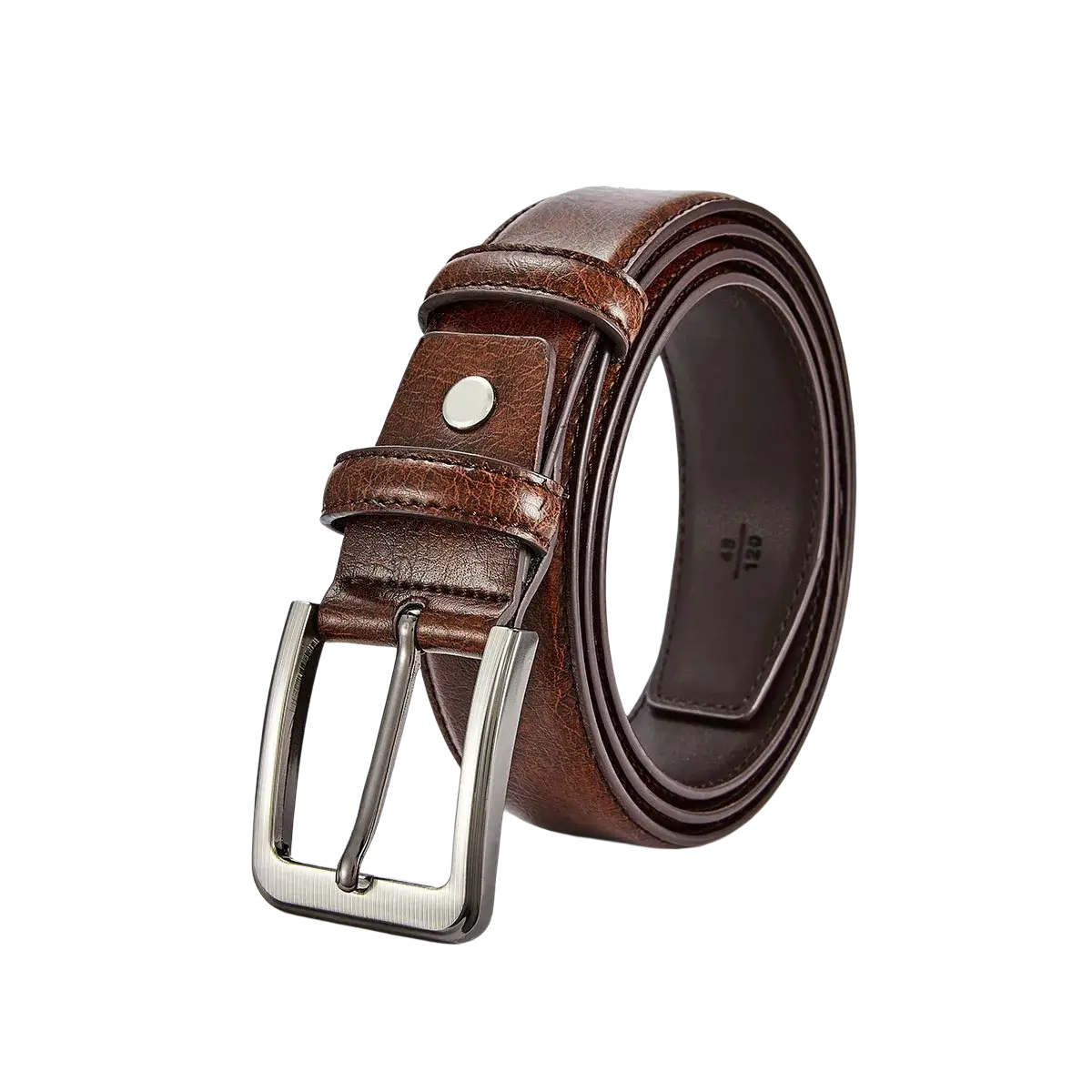 Brown leather men casual belt with a silver-toned pin buckle suitable for everyday wear