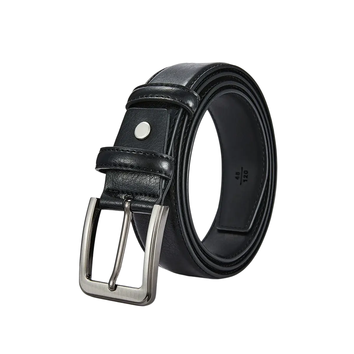 Black leather belt with silver toned metal pin buckle designed for casual wear men leather belt brown alternative