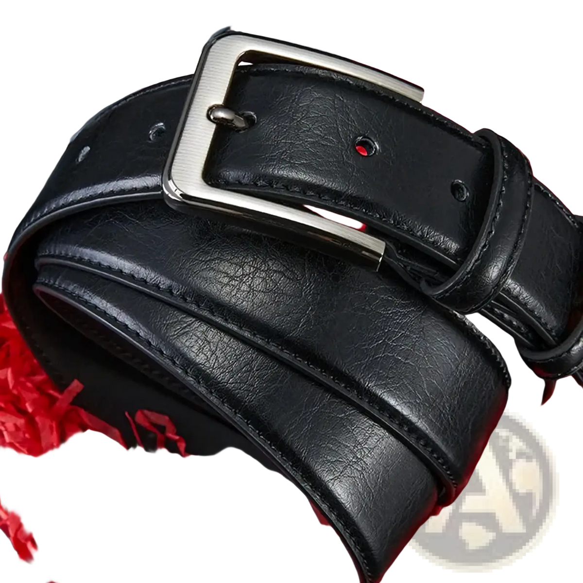 Black leather men casual belt with a silver toned rectangular pin buckle for everyday use