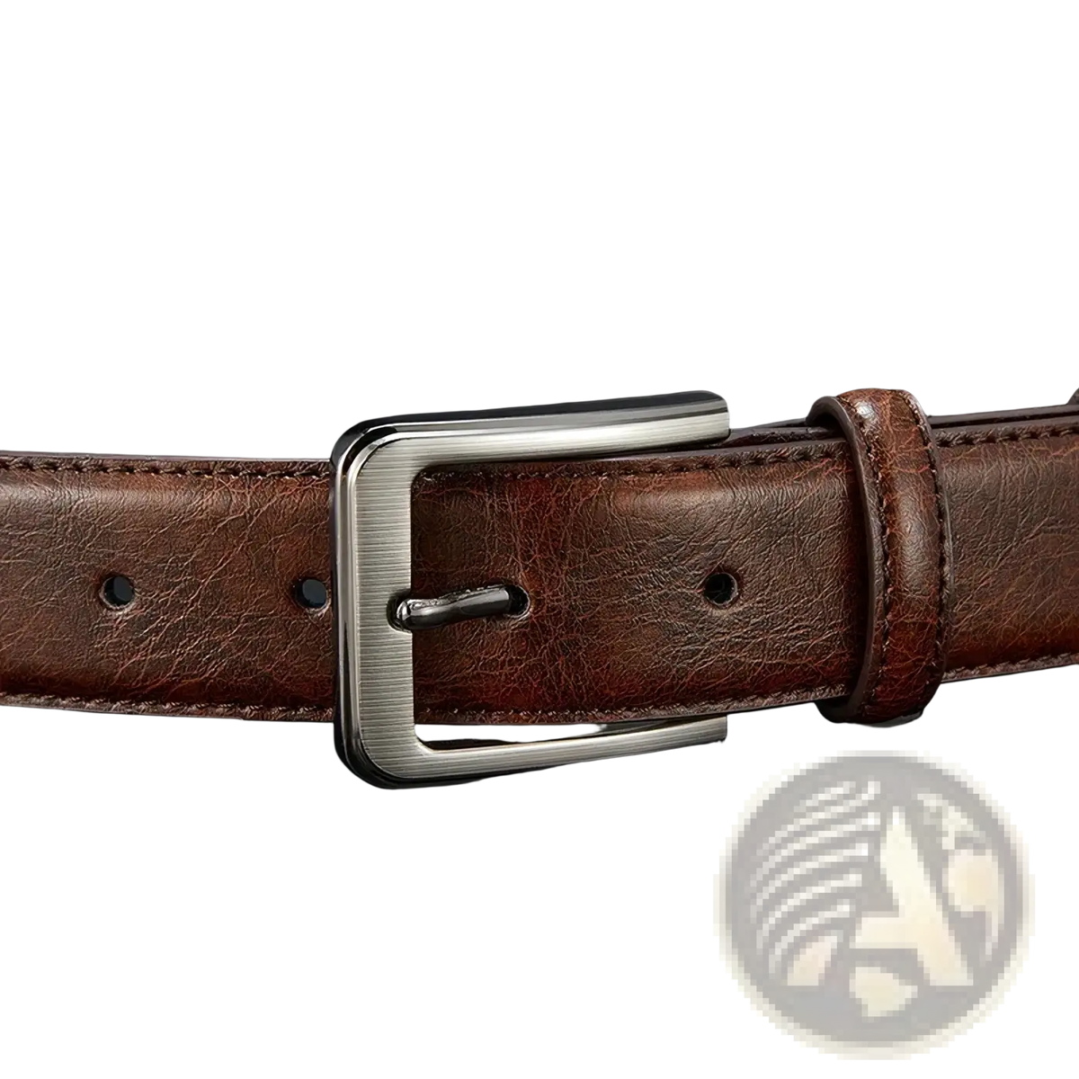 Men leather belt casual pin buckle brown made of brown leather with a brushed silver-toned rectangular buckle