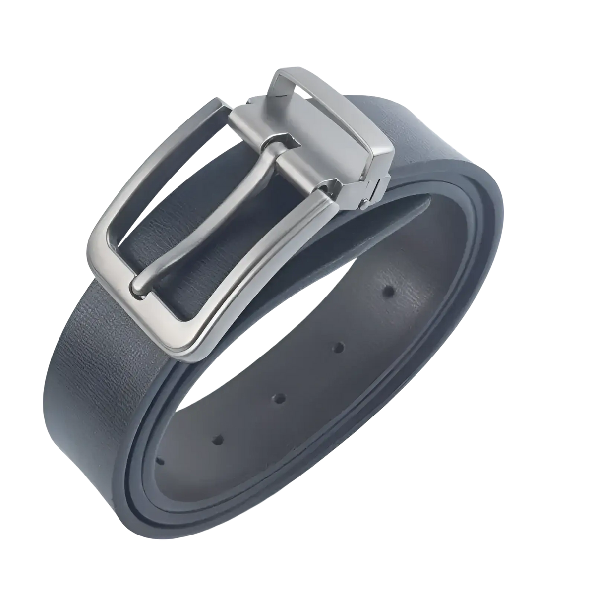 Black leather men leather belt classic pin buckle with sleek silver-toned metal buckle for business casual use