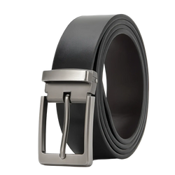 Men leather belt classic pin buckle business casual black leather with sleek silver toned metal buckle