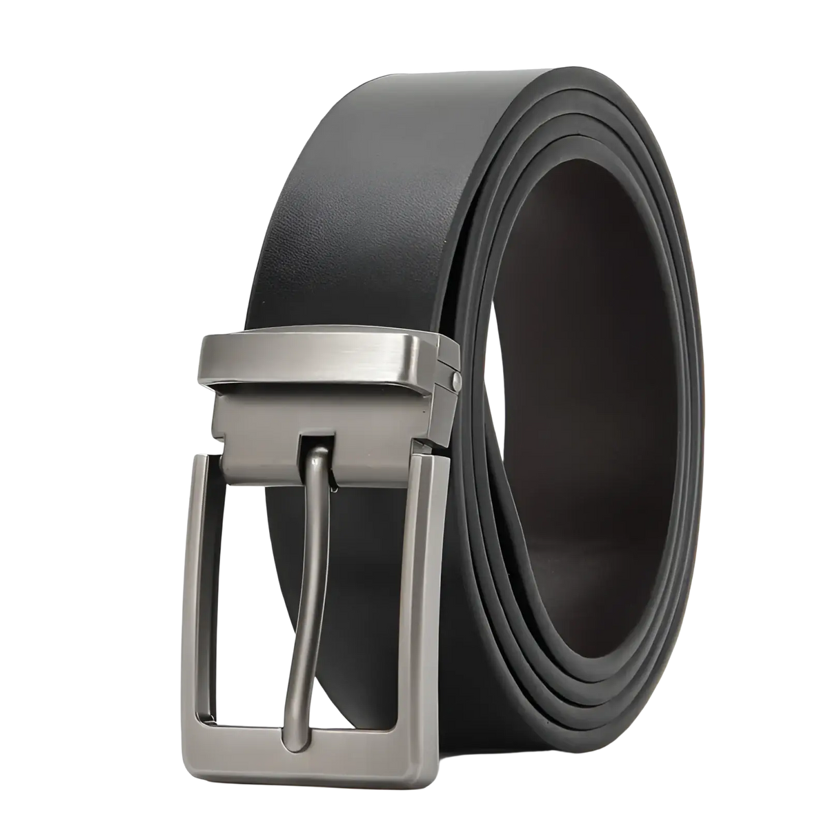 Men leather belt classic pin buckle business casual black leather with sleek silver toned metal buckle