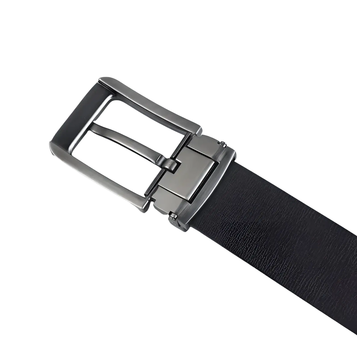 Men leather belt classic pin buckle business casual black leather with sleek silver toned metal buckle and hidden tab closure