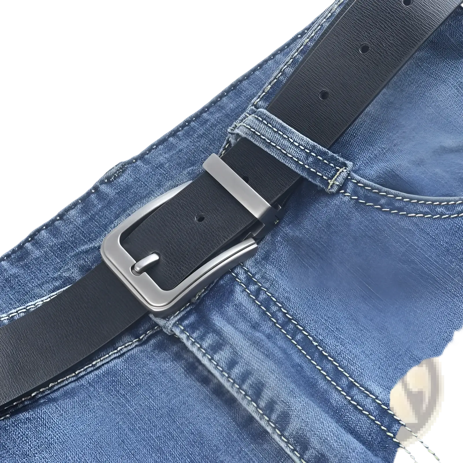 Black leather men leather belt with silver toned pin buckle for classic business casual wear