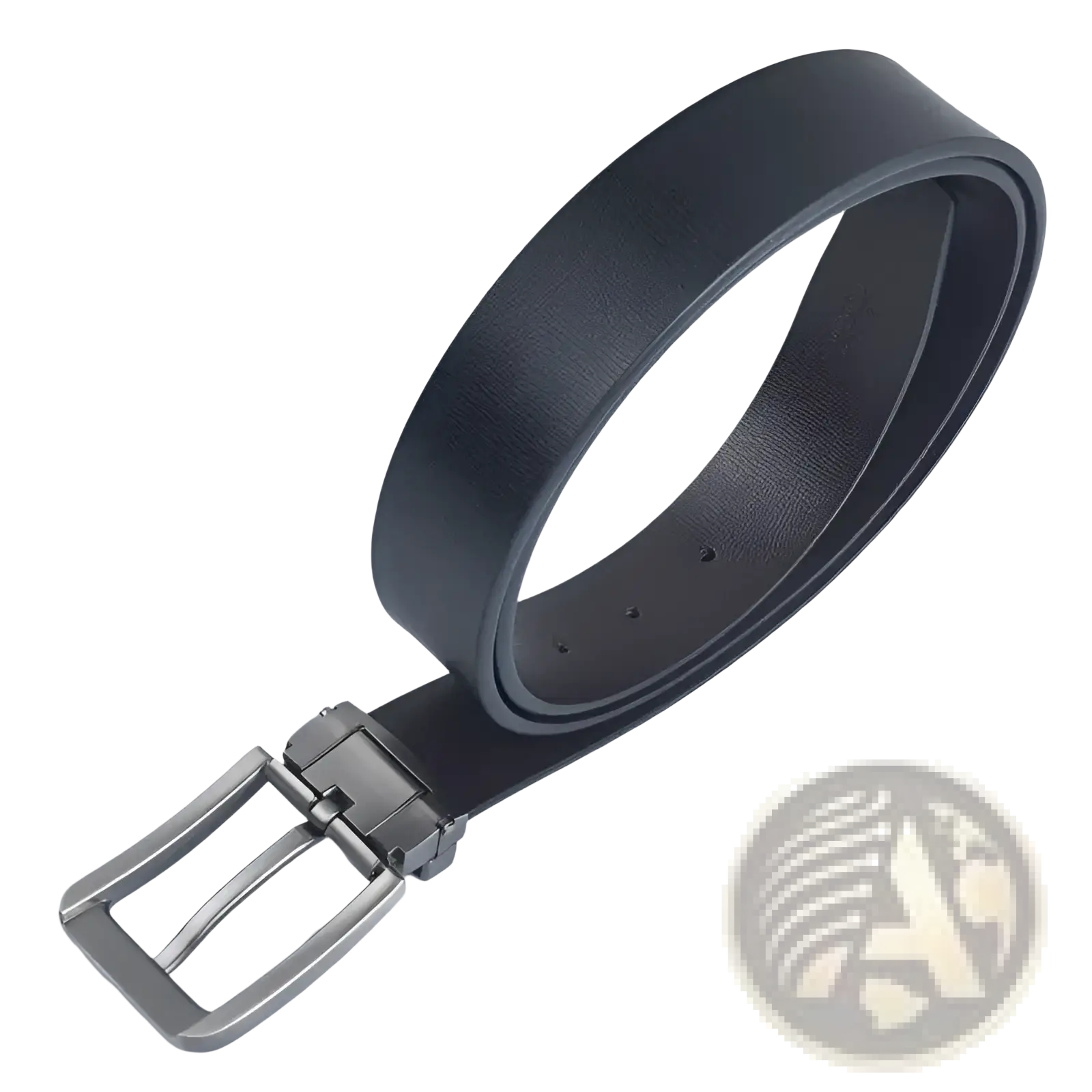 Black leather men leather belt with classic silver-toned pin buckle for business casual wear