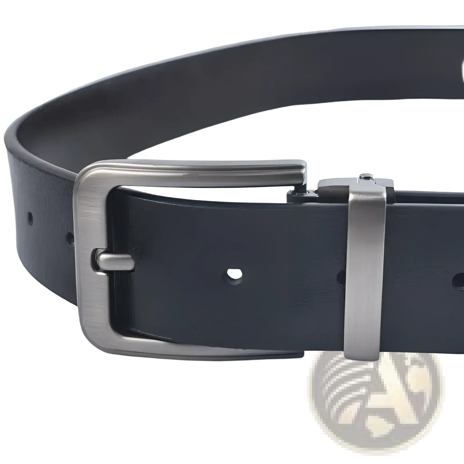 Black leather men leather belt with sleek silver-toned alloy pin buckle for classic business casual use