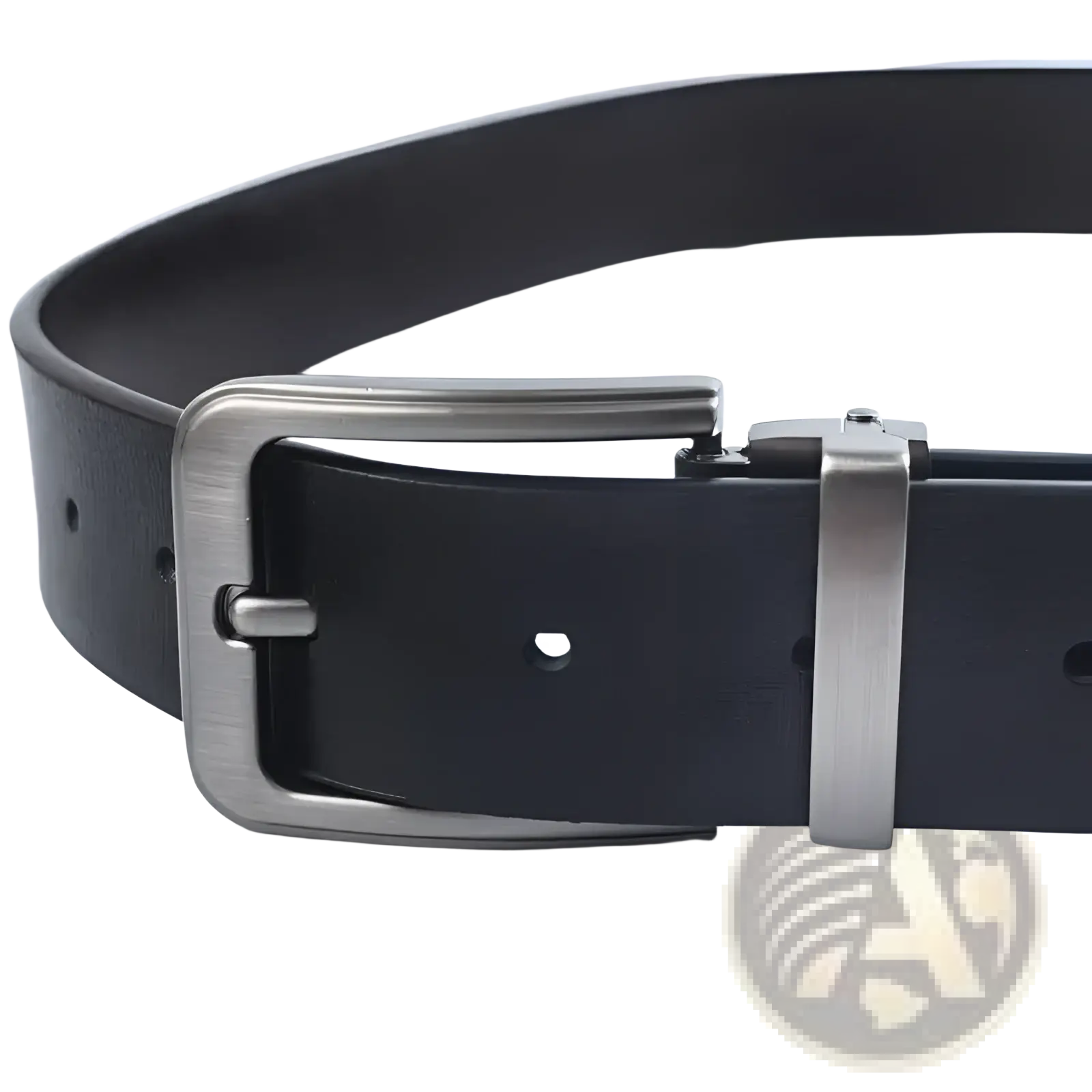 Men leather belt classic pin buckle business casual with black leather strap and silver-toned automatic buckle