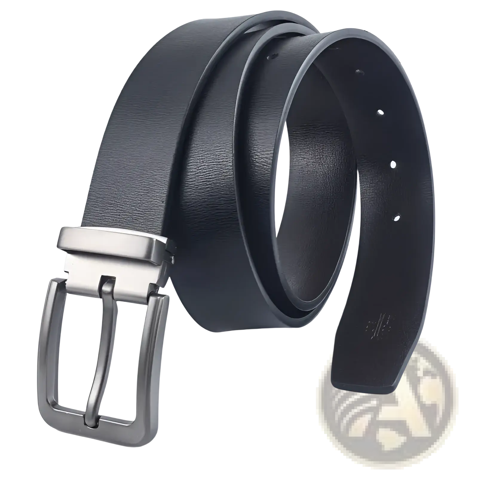 Black leather belt with sleek silver toned pin buckle for men perfect for business casual wear