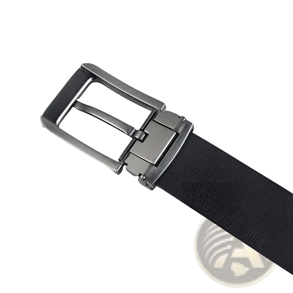 Men leather belt classic pin buckle business casual black leather with sleek silver toned metal buckle and hidden tab closure