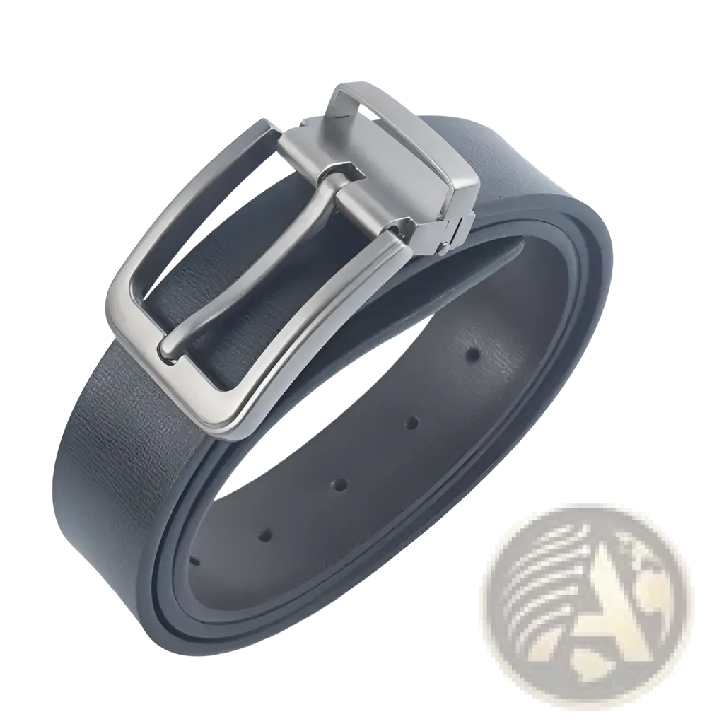 Black leather men leather belt classic pin buckle with sleek silver-toned metal buckle for business casual use