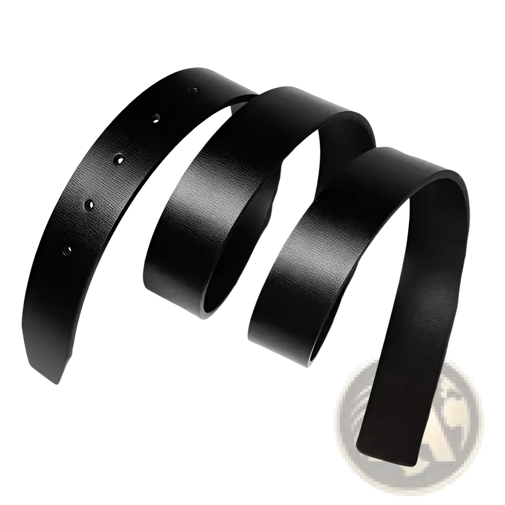 Black leather belt with a smooth matte finish and metal eyelets for men classic pin buckle business casual wear