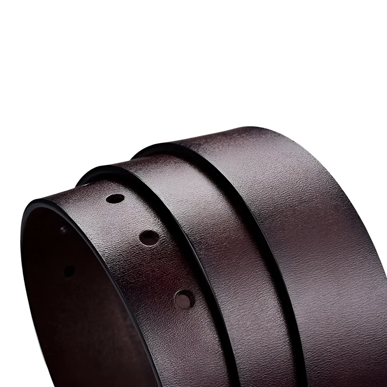 Men leather belt vintage pin buckle luxury strap in dark brown genuine leather with smooth textured surface and adjustable holes