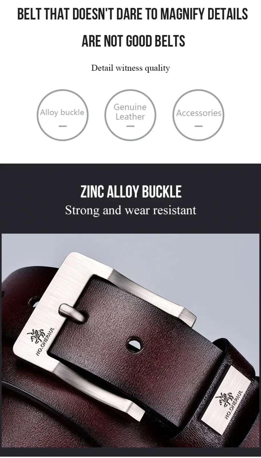 Men leather belt vintage pin buckle luxury strap in dark brown leather with silver zinc alloy engraved branding buckle