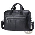 Men leather briefcase laptop bag in black textured leather with top handle and adjustable shoulder strap