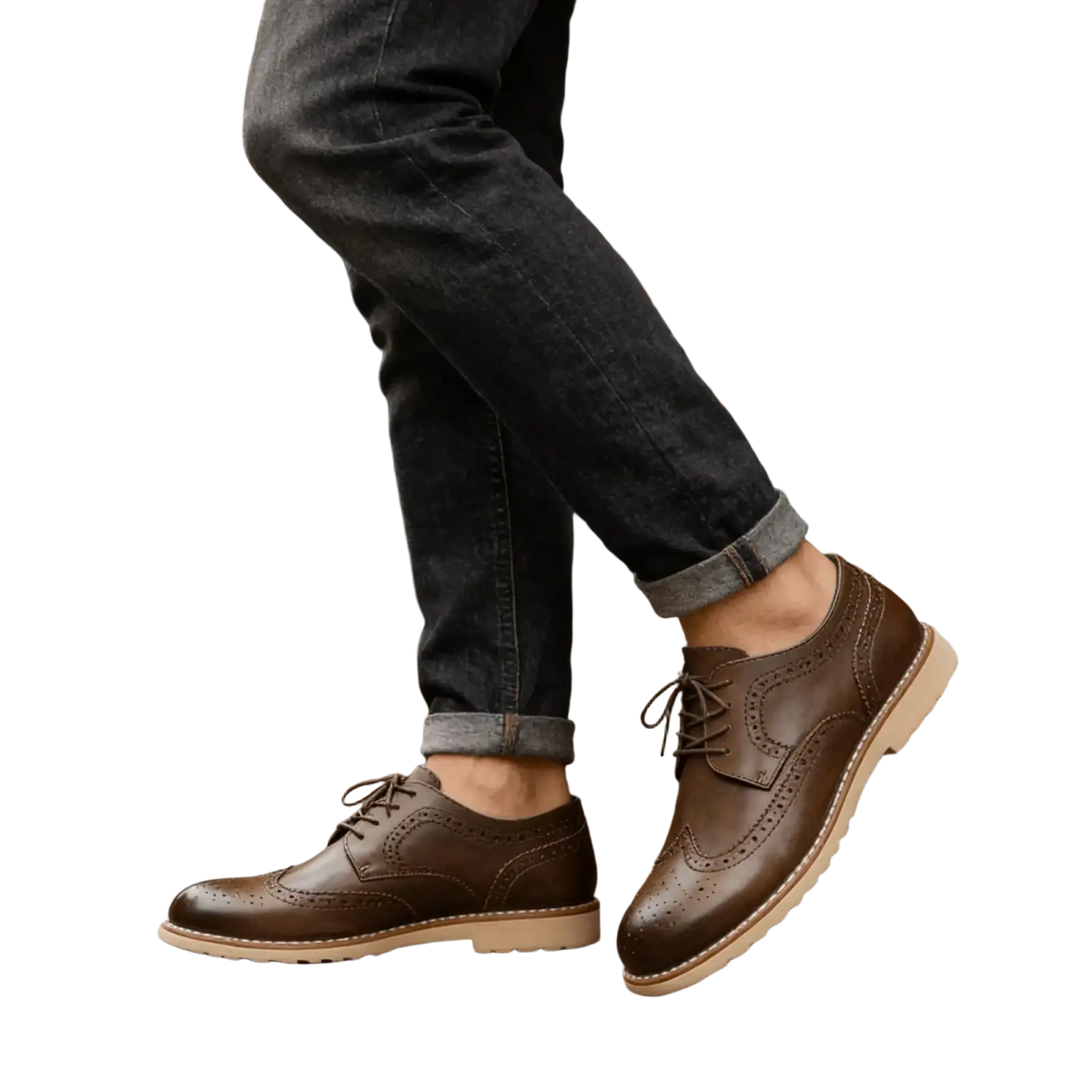 Men leather brogue dress shoes in brown leather with tan soles ideal for formal and office wear