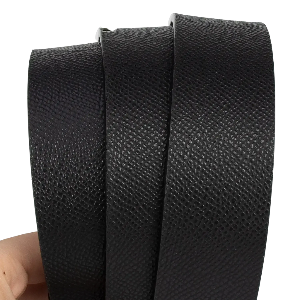 Black textured leather men business belt strap with h buckle from Leons for formal and professional use