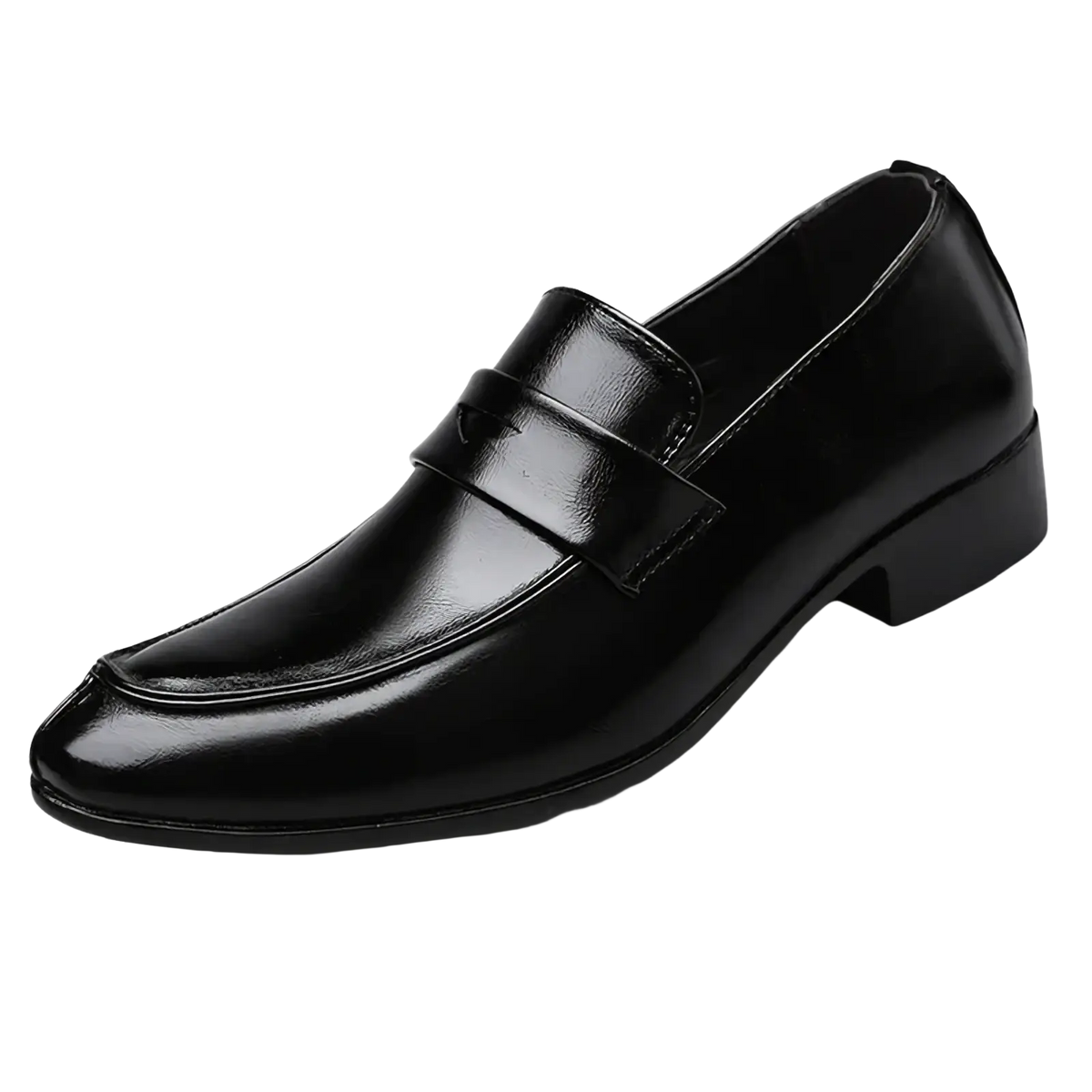 Men leather business dress shoes black patent leather loafers with sleek polished finish and classic slip-on design