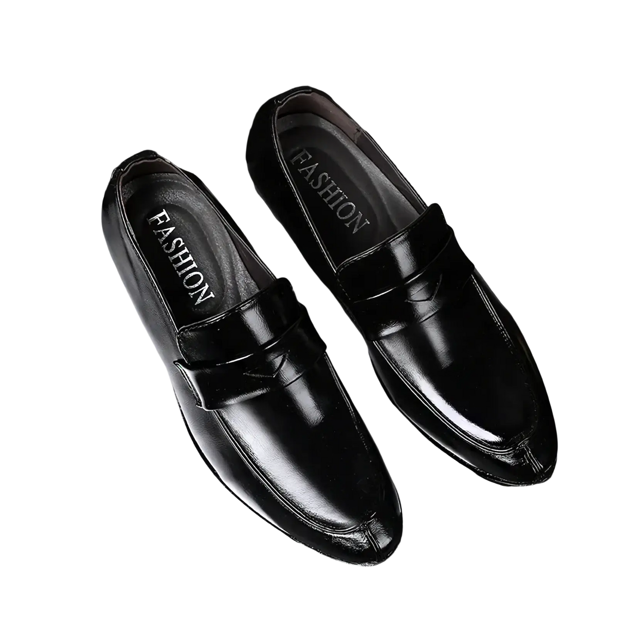 Black patent leather men leather business dress shoes with a sleek glossy finish and classic slip-on design