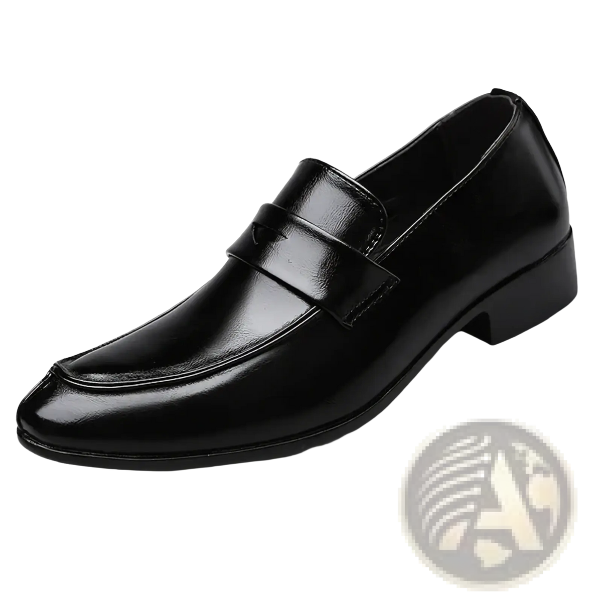 Men leather business dress shoes black patent leather loafers with sleek polished finish and classic slip-on design