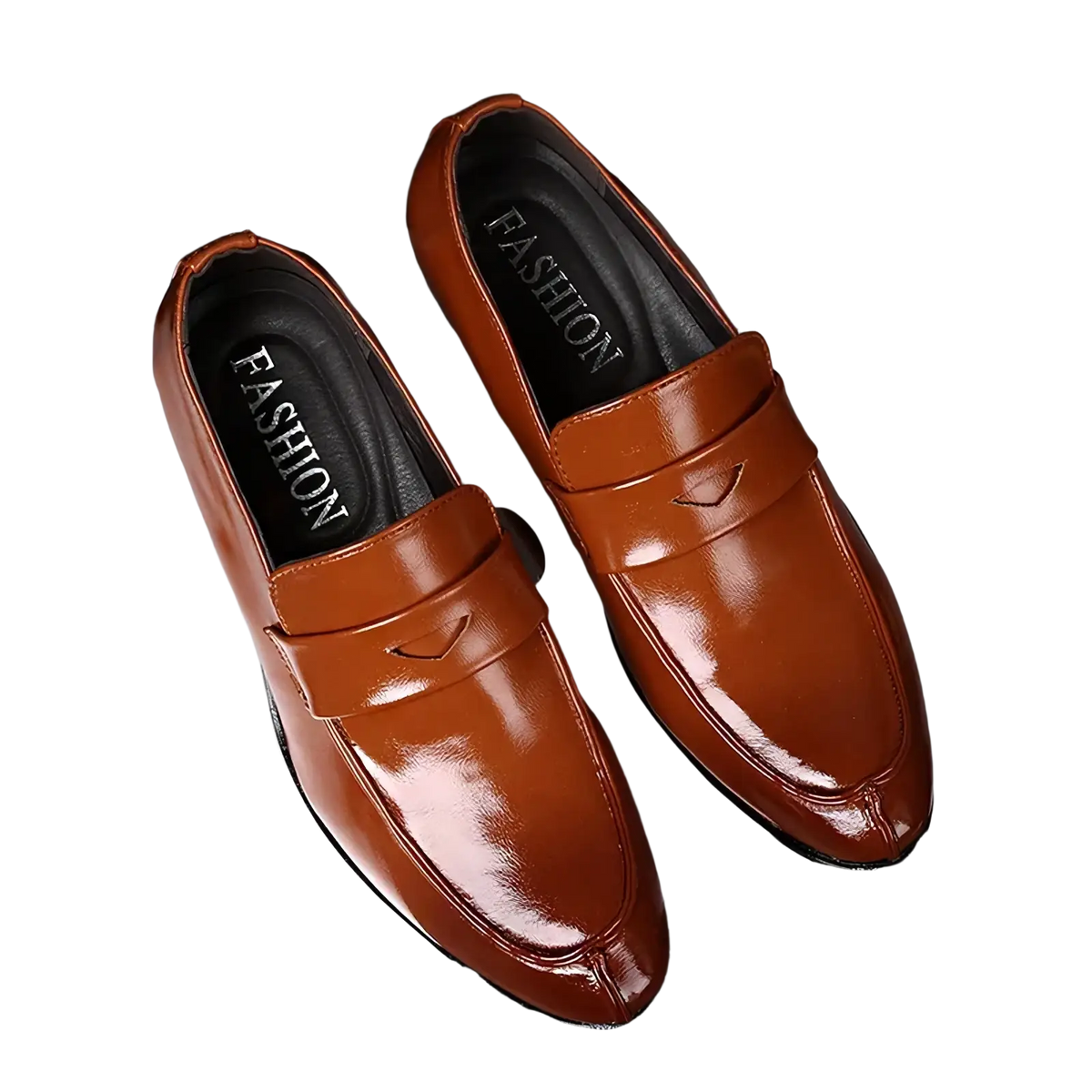 Men leather business dress shoes pointed slip brown patent leather loafers with sleek glossy finish and classic design