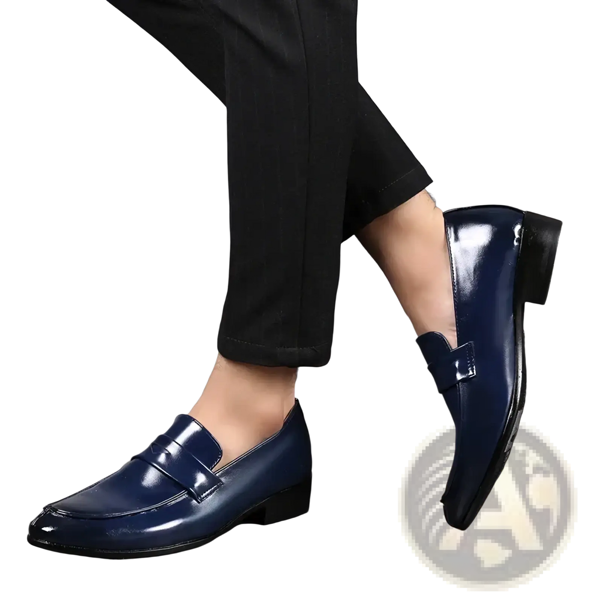 Men leather business dress shoes pointed slip navy patent leather loafers with polished finish and classic design