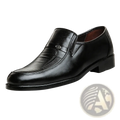 Men leather business slip-on loafers in black with polished finish and subtle embossed detailing for formal wear